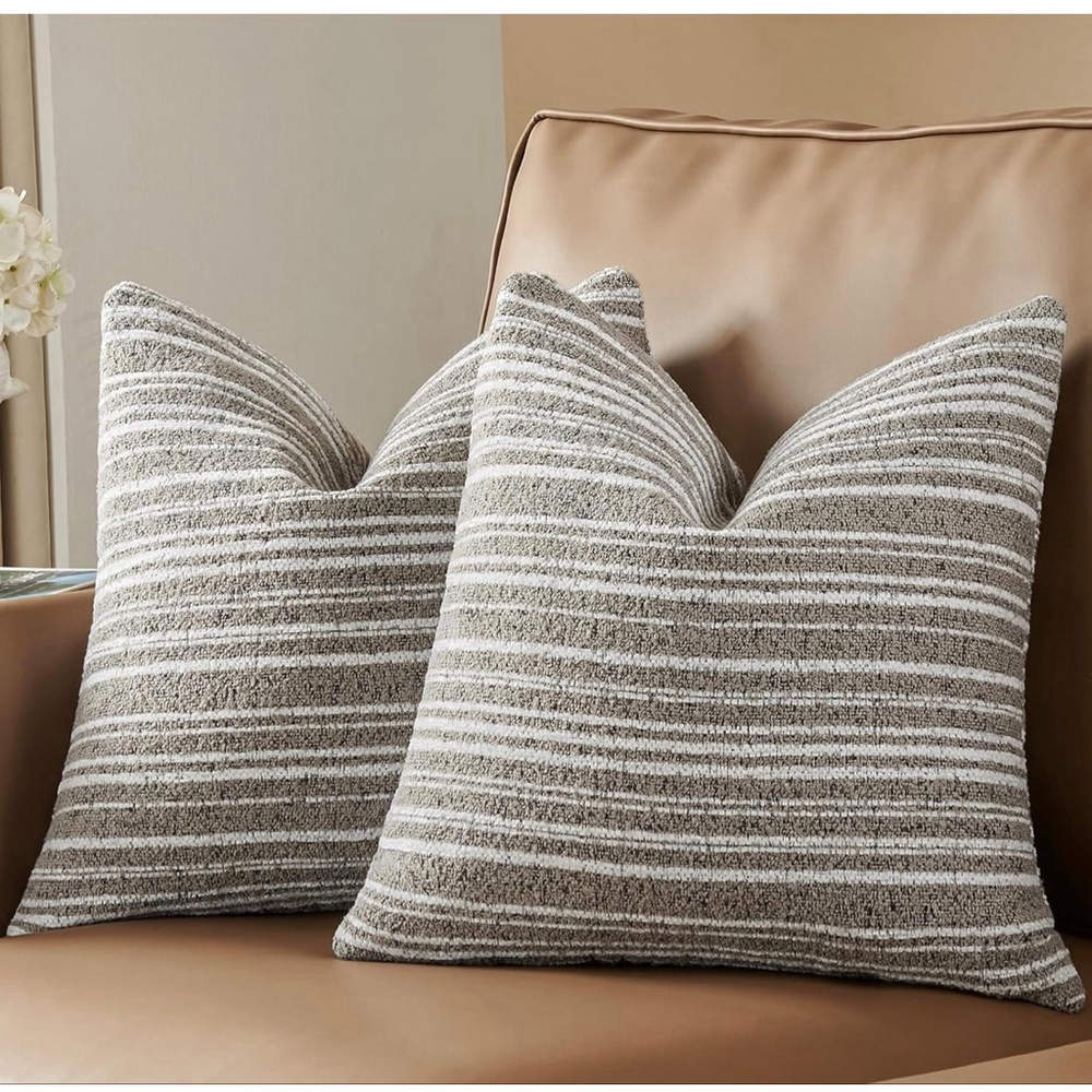 NEW Pack of 2 Textured Boucle Throw Pillow Covers Striped 20”